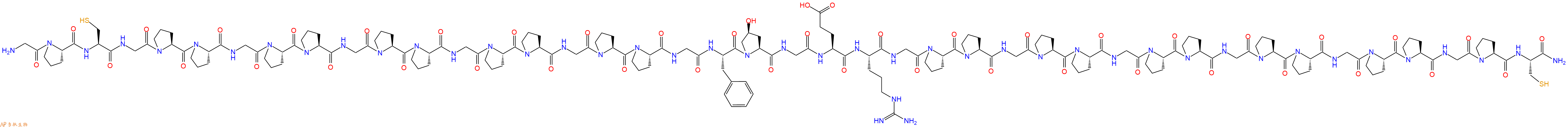 專肽生物產(chǎn)品H2N-Gly-Pro-Cys-Gly-Pro-Pro-Gly-Pro-Pro-Gly-Pro-Pro-Gly-Pro-Pro-Gly-Pro-Pro-Gly-Phe-Hyp-Gly-Glu-Arg-Gly-Pro-Pro-Gly-Pro-Pro-Gly-Pro-Pro-Gly-Pro-Pro-Gly-Pro-Pro-Gly-Pro-Cys-NH2