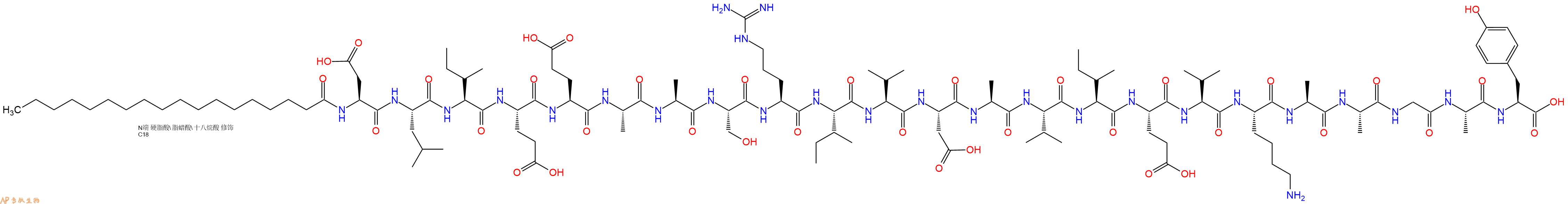 專肽生物產(chǎn)品Stearoyl-Asp-Leu-Ile-Glu-Glu-Ala-Ala-Ser-Arg-Ile-Val-Asp-Ala-Val-Ile-Glu-Val-Lys-Ala-Ala-Gly-Ala-Tyr-OH