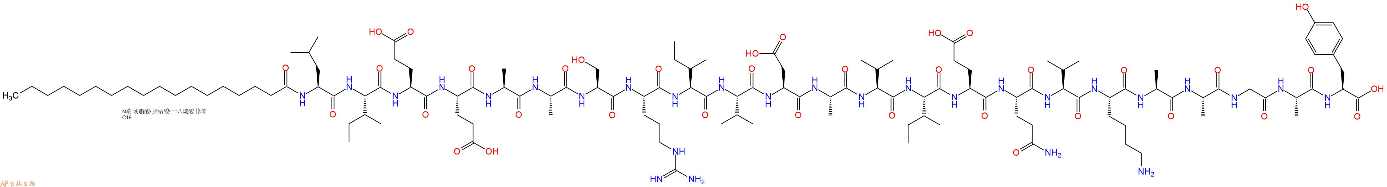 專肽生物產(chǎn)品Stearoyl-Leu-Ile-Glu-Glu-Ala-Ala-Ser-Arg-Ile-Val-Asp-Ala-Val-Ile-Glu-Gln-Val-Lys-Ala-Ala-Gly-Ala-Tyr-OH