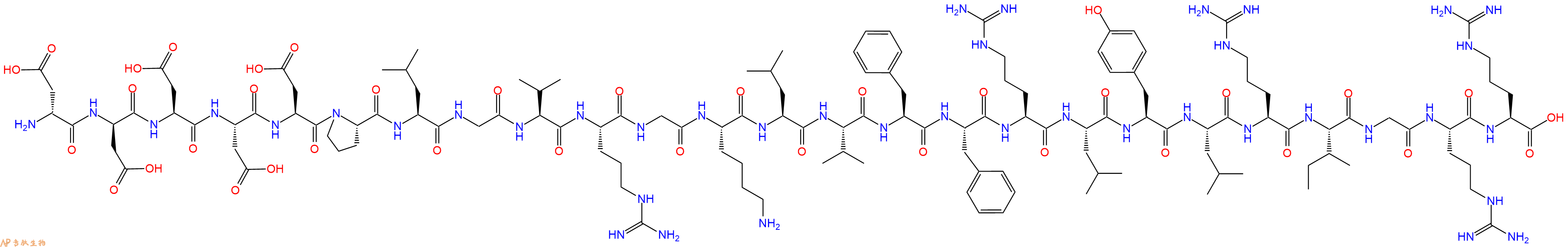 專肽生物產(chǎn)品H2N-DAsp-DAsp-Asp-Asp-Asp-Pro-Leu-Gly-Val-Arg-Gly-Lys-Leu-Val-Phe-Phe-Arg-Leu-Tyr-Leu-Arg-Ile-Gly-Arg-Arg-OH