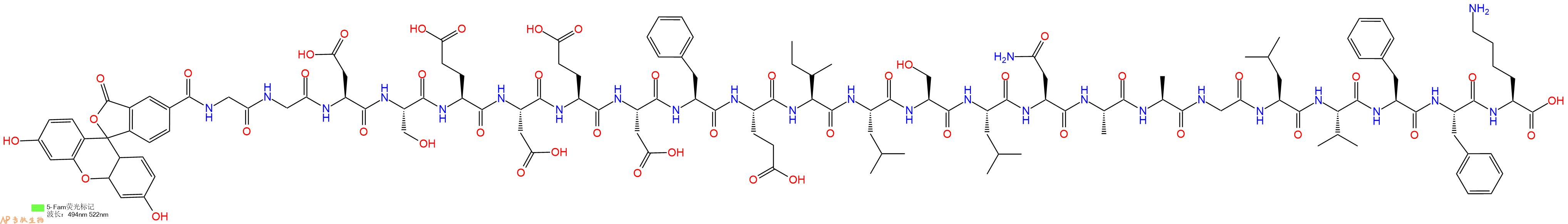 專肽生物產(chǎn)品5FAM-Gly-Gly-Asp-Ser-Glu-Asp-Glu-Asp-Phe-Glu-Ile-Leu-Ser-Leu-Asn-Ala-Ala-Gly-Leu-Val-Phe-Phe-Lys-OH