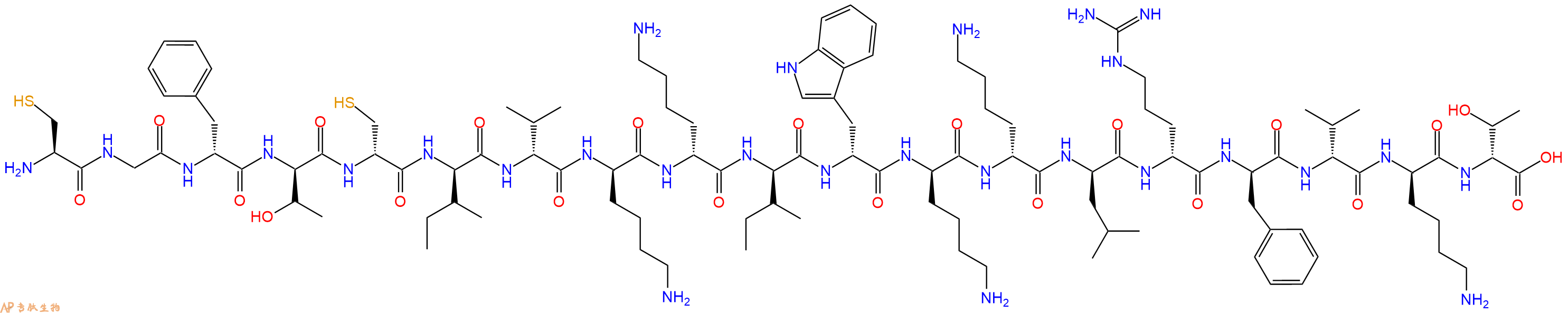 專肽生物產(chǎn)品H2N-Cys-Gly-DPhe-DThr-DCys-DIle-DVal-DLys-DLys-DIle-DTrp-DLys-DLys-DLeu-DArg-DPhe-DVal-DLys-DThr-OH