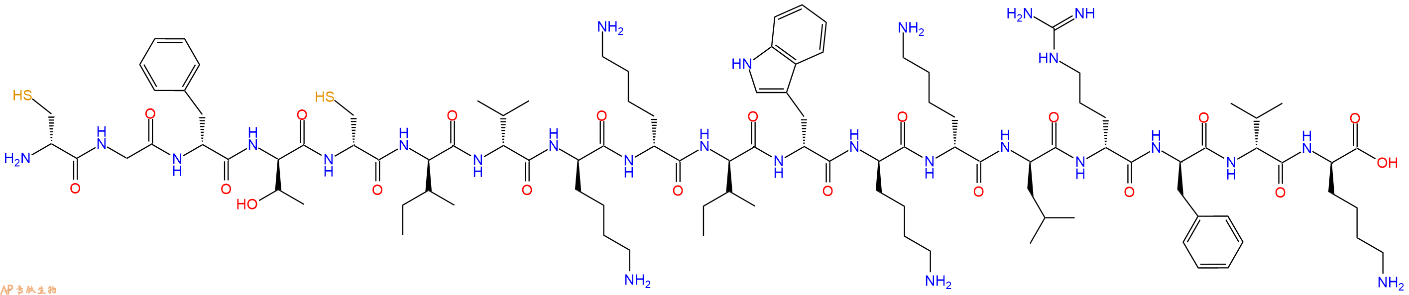 專肽生物產(chǎn)品H2N-DCys-Gly-DPhe-DThr-DCys-DIle-DVal-DLys-DLys-DIle-DTrp-DLys-DLys-DLeu-DArg-DPhe-DVal-DLys-OH