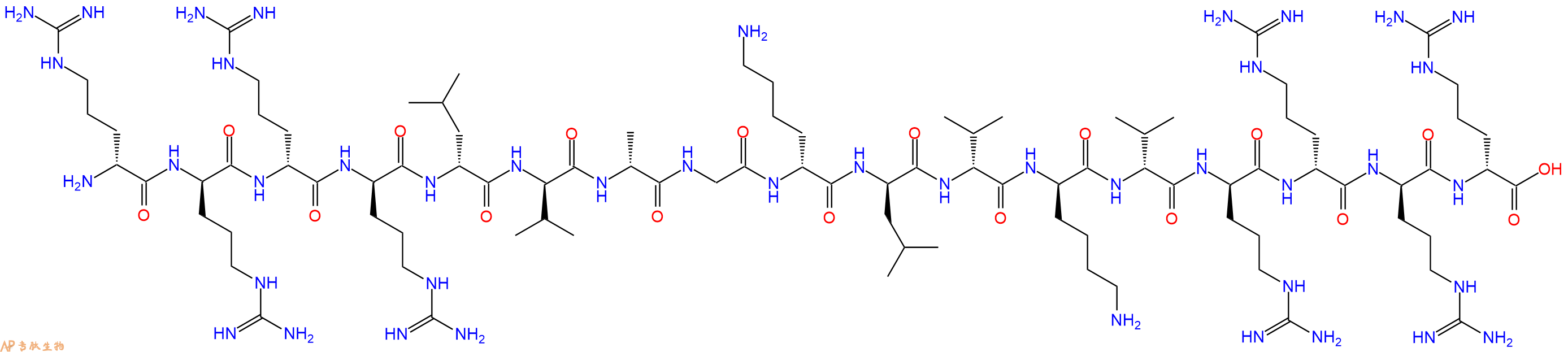 專肽生物產(chǎn)品H2N-DArg-DArg-DArg-DArg-DLeu-DVal-DAla-Gly-DLys-DLeu-DVal-DLys-DVal-DArg-DArg-DArg-DArg-OH