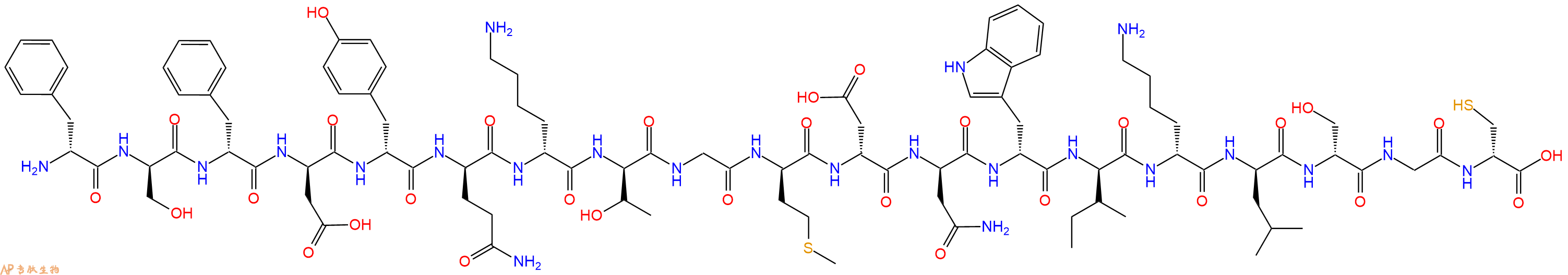 專肽生物產(chǎn)品H2N-DPhe-DSer-DPhe-DAsp-DTyr-DGln-DLys-DThr-Gly-DMet-DAsp-DAsn-DTrp-DIle-DLys-DLeu-DSer-Gly-DCys-OH