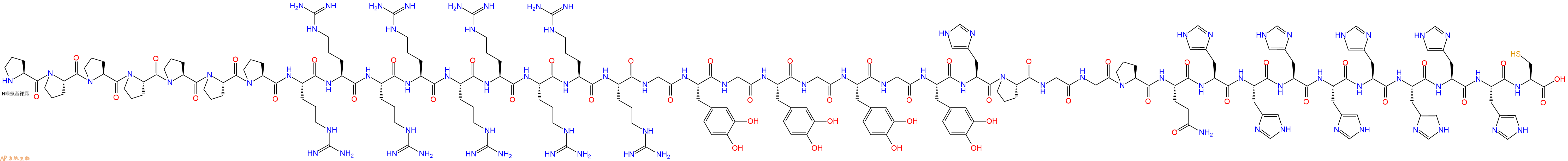 專肽生物產(chǎn)品H2N-Pro-Pro-Pro-Pro-Pro-Pro-Pro-Arg-Arg-Arg-Arg-Arg-Arg-Arg-Arg-Arg-Gly-DOPA-Gly-DOPA-Gly-DOPA-Gly-DOPA-His-Pro-Gly-Gly-Pro-Gln-His-His-His-His-His-His-His-His-Cys-OH