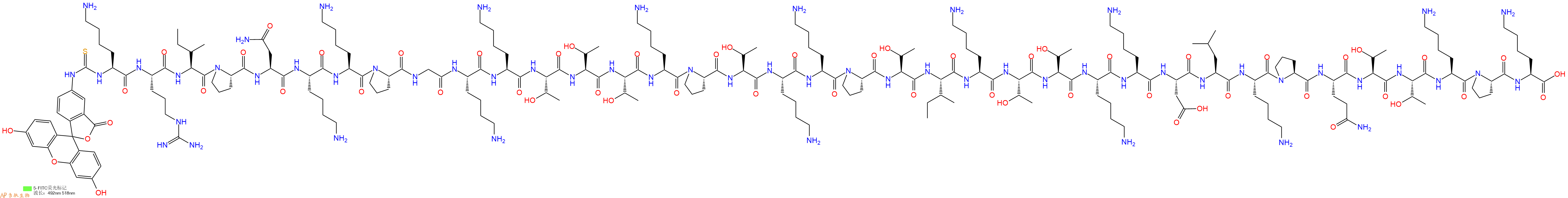 專肽生物產(chǎn)品5FITC-Lys-Arg-Ile-Pro-Asn-Lys-Lys-Pro-Gly-Lys-Lys-Thr-Thr-Thr-Lys-Pro-Thr-Lys-Lys-Pro-Thr-Ile-Lys-Thr-Thr-Lys-Lys-Asp-Leu-Lys-Pro-Gln-Thr-Thr-Lys-Pro-Lys-OH