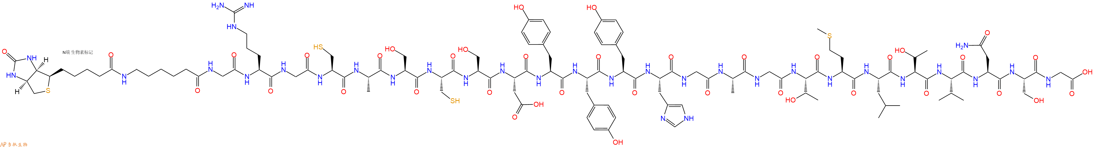 專(zhuān)肽生物產(chǎn)品Biotinyl-Ahx-Gly-Arg-Gly-Cys-Ala-Ser-Cys-Ser-Asp-Tyr-Tyr-Tyr-His-Gly-Ala-Gly-Thr-Met-Leu-Thr-Val-Asn-Ser-Gly-OH