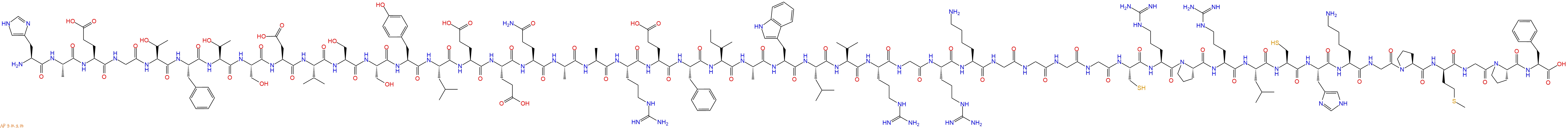 專肽生物產(chǎn)品H2N-His-Ala-Glu-Gly-Thr-Phe-Thr-Ser-Asp-Val-Ser-Ser-Tyr-Leu-Glu-Glu-Gln-Ala-Ala-Arg-Glu-Phe-Ile-Ala-Trp-Leu-Val-Arg-Gly-Arg-Lys-Gly-Gly-Gly-Gly-Cys-Arg-Pro-Arg-Leu-Cys-His-Lys-Gly-Pro-DMet-Gly-Pro-Phe-OH