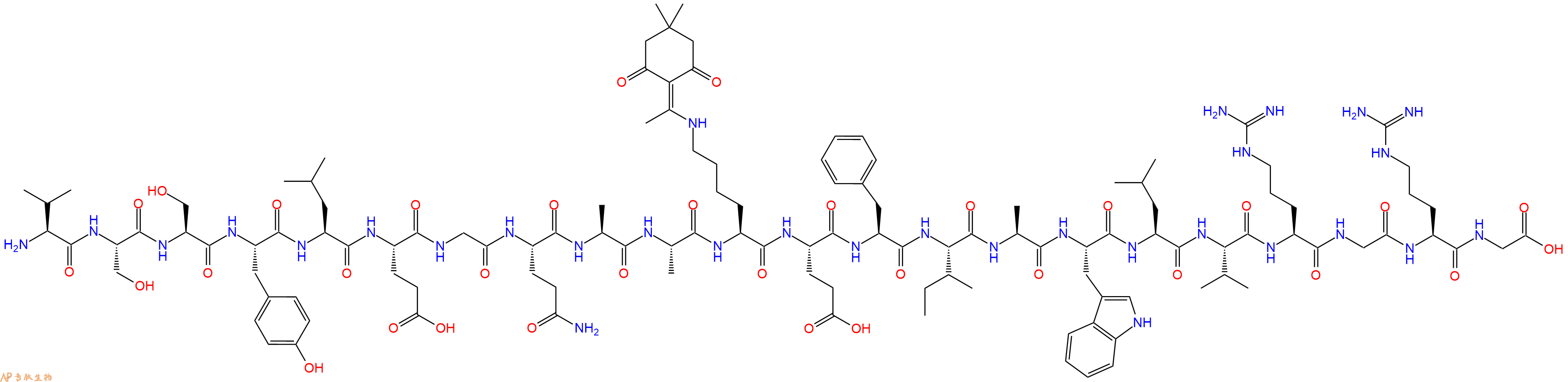 專肽生物產(chǎn)品H2N-Val-Ser-Ser-Tyr-Leu-Glu-Gly-Gln-Ala-Ala-Lys(Dde)-Glu-Phe-Ile-Ala-Trp-Leu-Val-Arg-Gly-Arg-Gly-OH