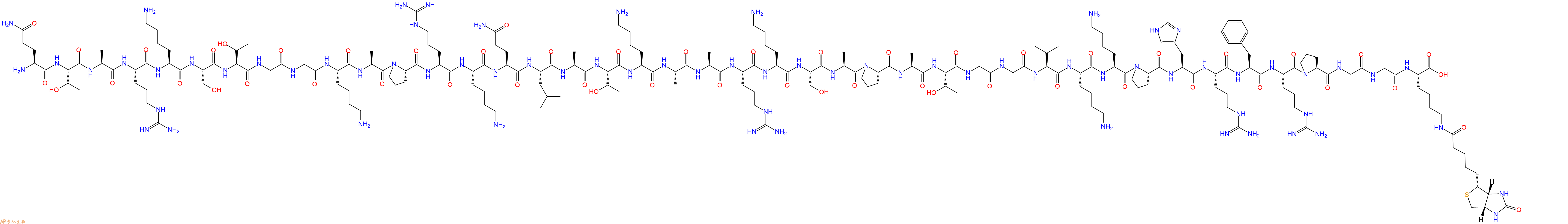 專肽生物產(chǎn)品H2N-Gln-Thr-Ala-Arg-Lys-Ser-Thr-Gly-Gly-Lys-Ala-Pro-Arg-Lys-Gln-Leu-Ala-Thr-Lys-Ala-Ala-Arg-Lys-Ser-Ala-Pro-Ala-Thr-Gly-Gly-Val-Lys-Lys-Pro-His-Arg-Phe-Arg-Pro-Gly-Gly-Lys(Biotin)-OH