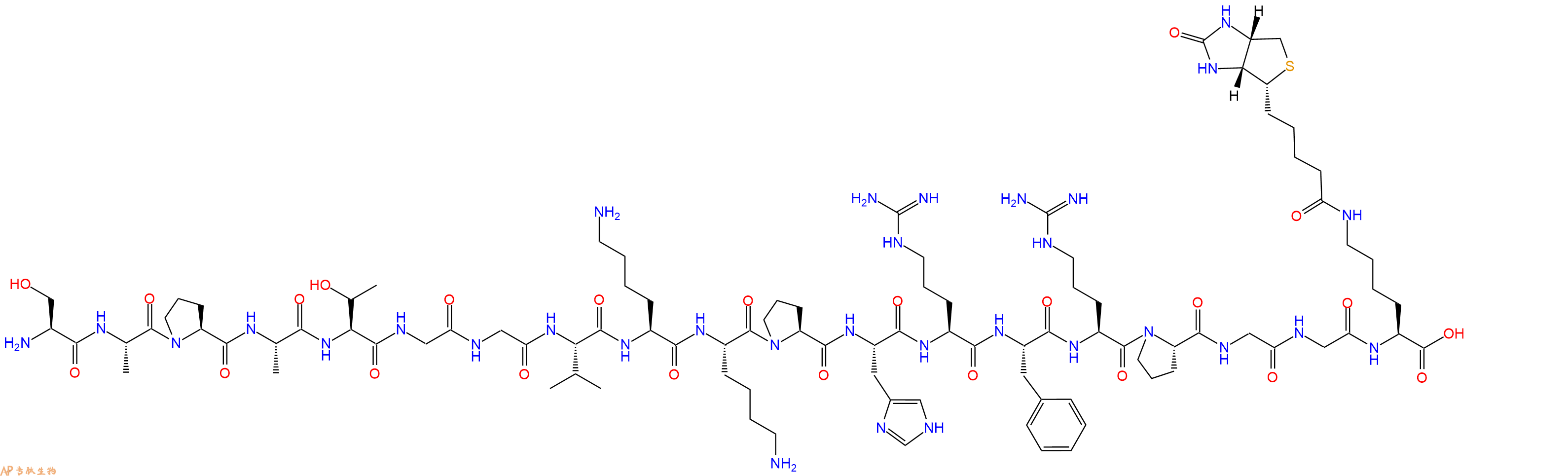 專肽生物產(chǎn)品H2N-Ser-Ala-Pro-Ala-Thr-Gly-Gly-Val-Lys-Lys-Pro-His-Arg-Phe-Arg-Pro-Gly-Gly-Lys(Biotin)-OH