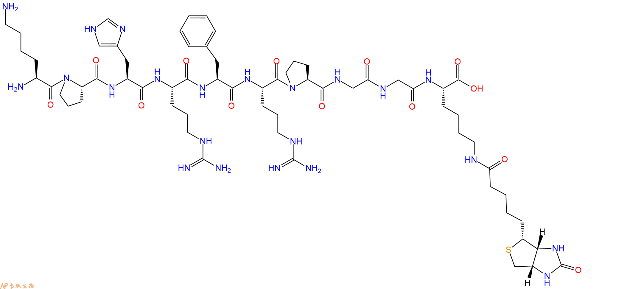 專肽生物產(chǎn)品H2N-Lys-Pro-His-Arg-Phe-Arg-Pro-Gly-Gly-Lys(Biotin)-OH