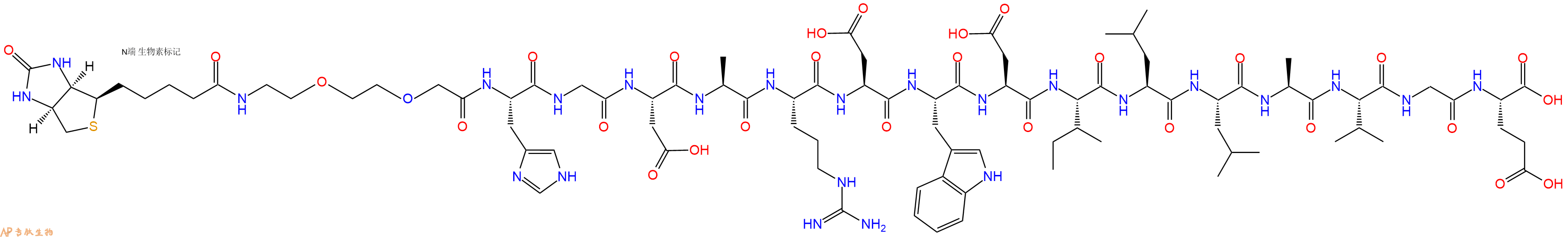 專肽生物產(chǎn)品Biotinyl-PEG2-His-Gly-Asp-Ala-Arg-Asp-Trp-Asp-Ile-Leu-Leu-Ala-Val-Gly-Glu