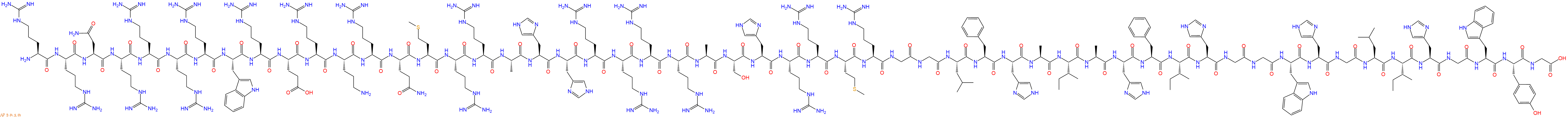 專肽生物產(chǎn)品H2N-Arg-Arg-Asn-Arg-Arg-Arg-Arg-Trp-Arg-Glu-Arg-Orn-Arg-Gln-Met-Arg-Arg-Ala-His-His-Arg-Arg-Arg-Arg-Ala-Ser-His-Arg-Arg-Met-Arg-Gly-Gly-Leu-Phe-His-Ala-Ile-Ala-His-Phe-Ile-His-Gly-Gly-Trp-His-Gly-Leu-Ile-His-Gly-Trp-Tyr-Gly-OH