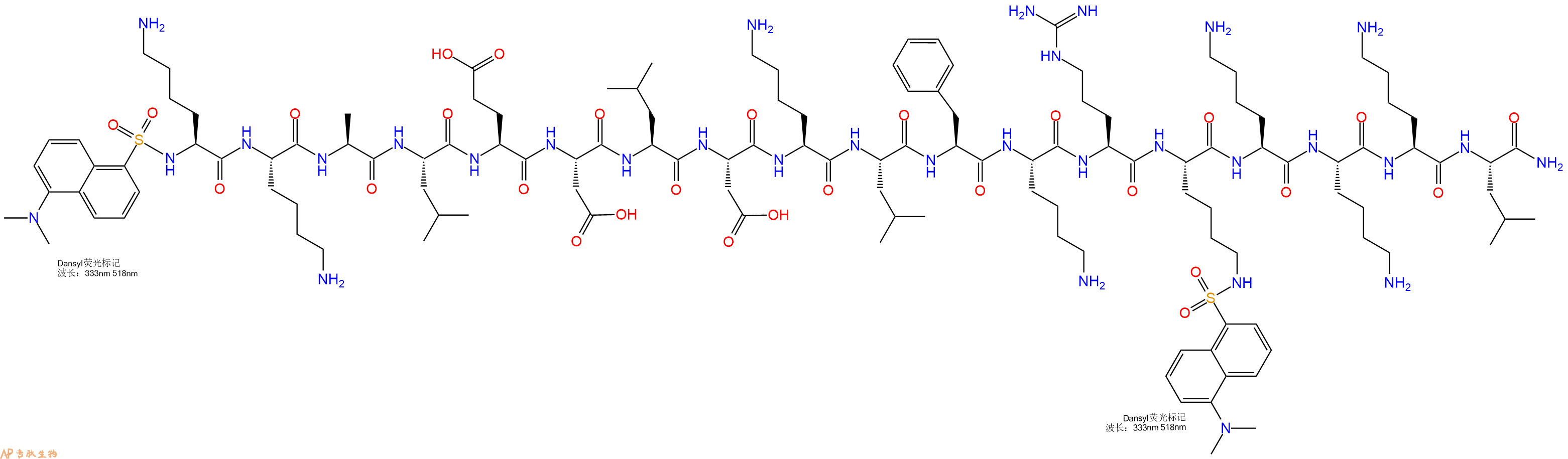 專肽生物產(chǎn)品Dansyl-Lys-Lys-Ala-Leu-Glu-Asp-Leu-Asp-Lys-Leu-Phe-Lys-Arg-Lys(Dansyl)-Lys-Lys-Lys-Leu-NH2