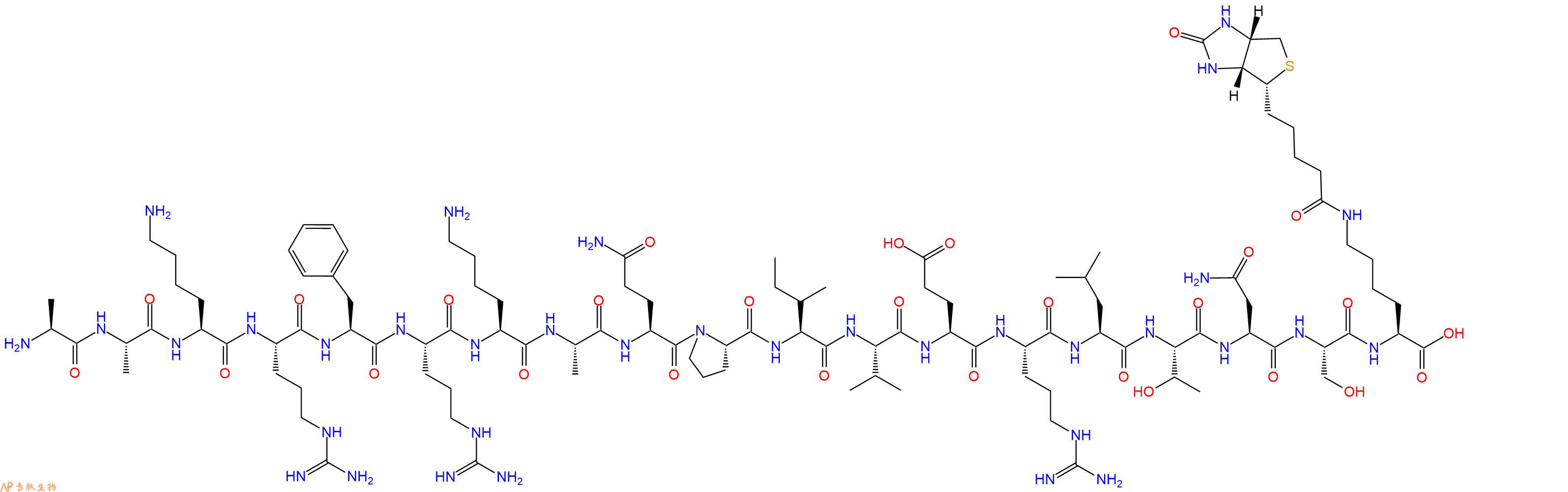 專肽生物產(chǎn)品H2N-Ala-Ala-Lys-Arg-Phe-Arg-Lys-Ala-Gln-Pro-Ile-Val-Glu-Arg-Leu-Thr-Asn-Ser-Lys(Biotin)-OH