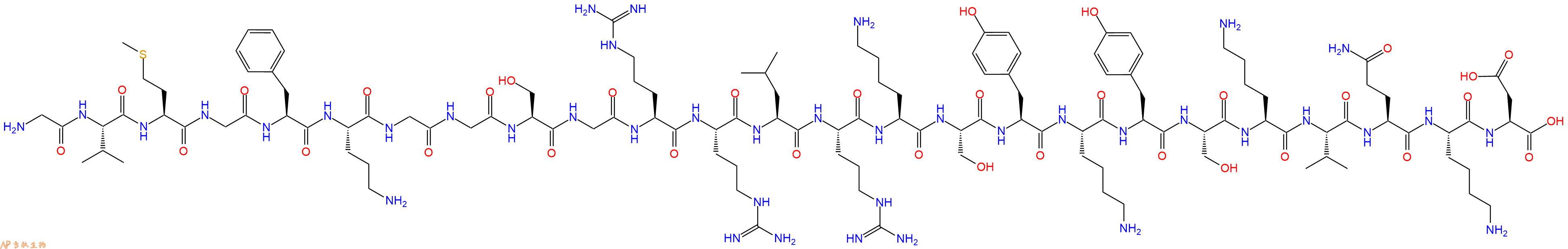 專肽生物產(chǎn)品H2N-Gly-Val-Met-Gly-Phe-Orn-Gly-Gly-Ser-Gly-Arg-Arg-Leu-Arg-Lys-Ser-Tyr-Lys-Tyr-Ser-Lys-Val-Gln-Lys-Asp-OH