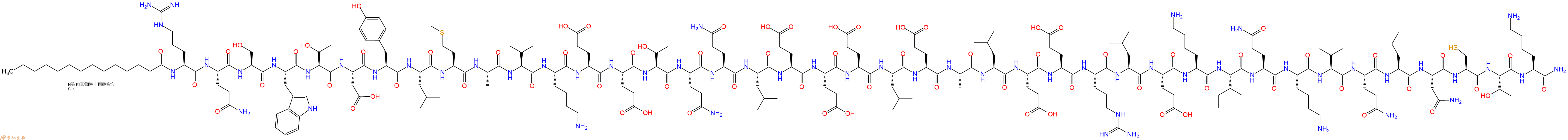 專肽生物產(chǎn)品Myristicacid-Arg-Gln-Ser-Trp-Thr-Asp-Tyr-Leu-Met-Ala-Val-Lys-Glu-Glu-Thr-Gln-Gln-Leu-Glu-Glu-Glu-Leu-Glu-Ala-Leu-Glu-Glu-Arg-Leu-Glu-Lys-Ile-Gln-Lys-Val-Gln-Leu-Asn-Cys-Thr-Lys-NH2