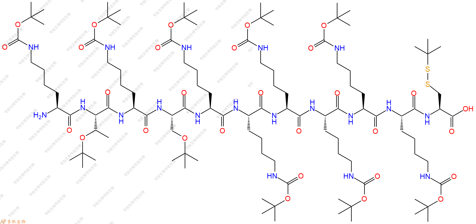 專肽生物產(chǎn)品H2N-Lys(Boc)-Thr(tBu)-Lys(Boc)-Ser(tBu)-Lys(Boc)-Lys(Boc)-Lys(Boc)-Lys(Boc)-Lys(Boc)-Lys(Boc)-Cys(StBu)-OH