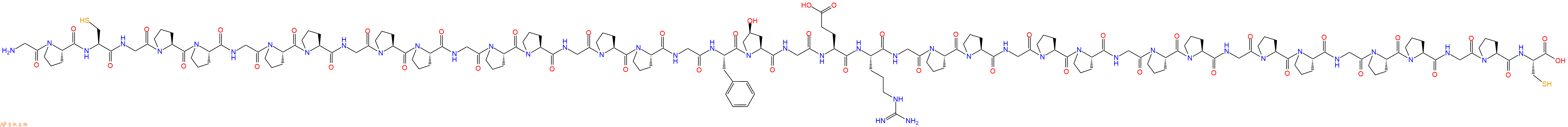 專肽生物產品H2N-Gly-Pro-Cys-Gly-Pro-Pro-Gly-Pro-Pro-Gly-Pro-Pro-Gly-Pro-Pro-Gly-Pro-Pro-Gly-Phe-Hyp-Gly-Glu-Arg-Gly-Pro-Pro-Gly-Pro-Pro-Gly-Pro-Pro-Gly-Pro-Pro-Gly-Pro-Pro-Gly-Pro-Cys-OH