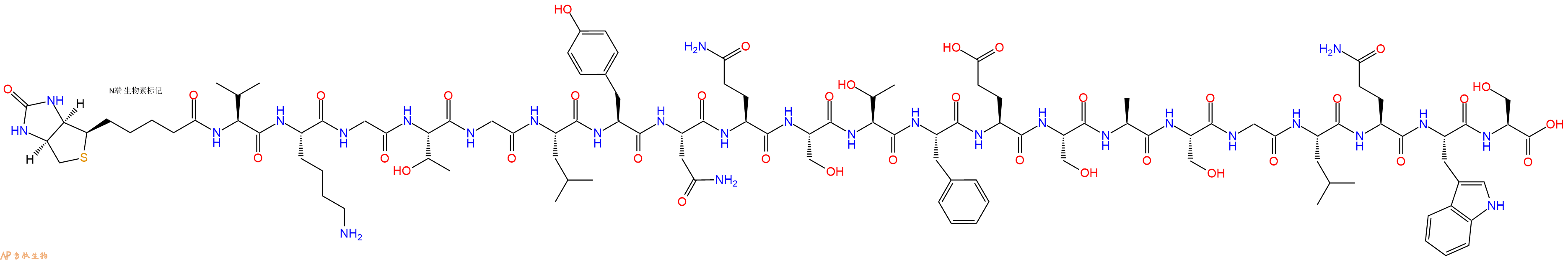 專肽生物產(chǎn)品Biotinyl-Val-Lys-Gly-Thr-Gly-Leu-Tyr-Asn-Gln-Ser-Thr-Phe-Glu-Ser-Ala-Ser-Gly-Leu-Gln-Trp-Ser-OH