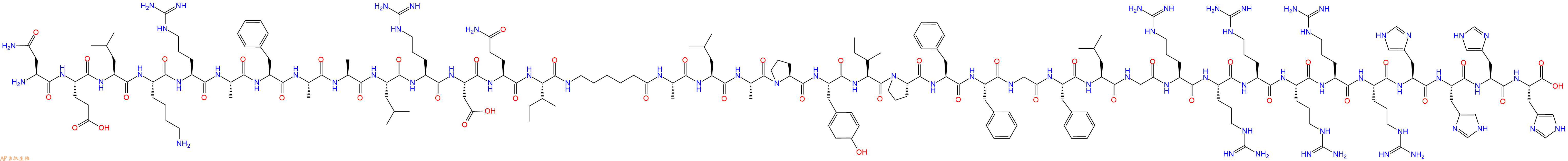 專肽生物產(chǎn)品H2N-Asn-Glu-Leu-Lys-Arg-Ala-Phe-Ala-Ala-Leu-Arg-Asp-Gln-Ile-Ahx-Ala-Leu-Ala-Pro-Tyr-Ile-Pro-Phe-Phe-Gly-Phe-Leu-Gly-Arg-Arg-Arg-Arg-Arg-Arg-His-His-His-His-OH