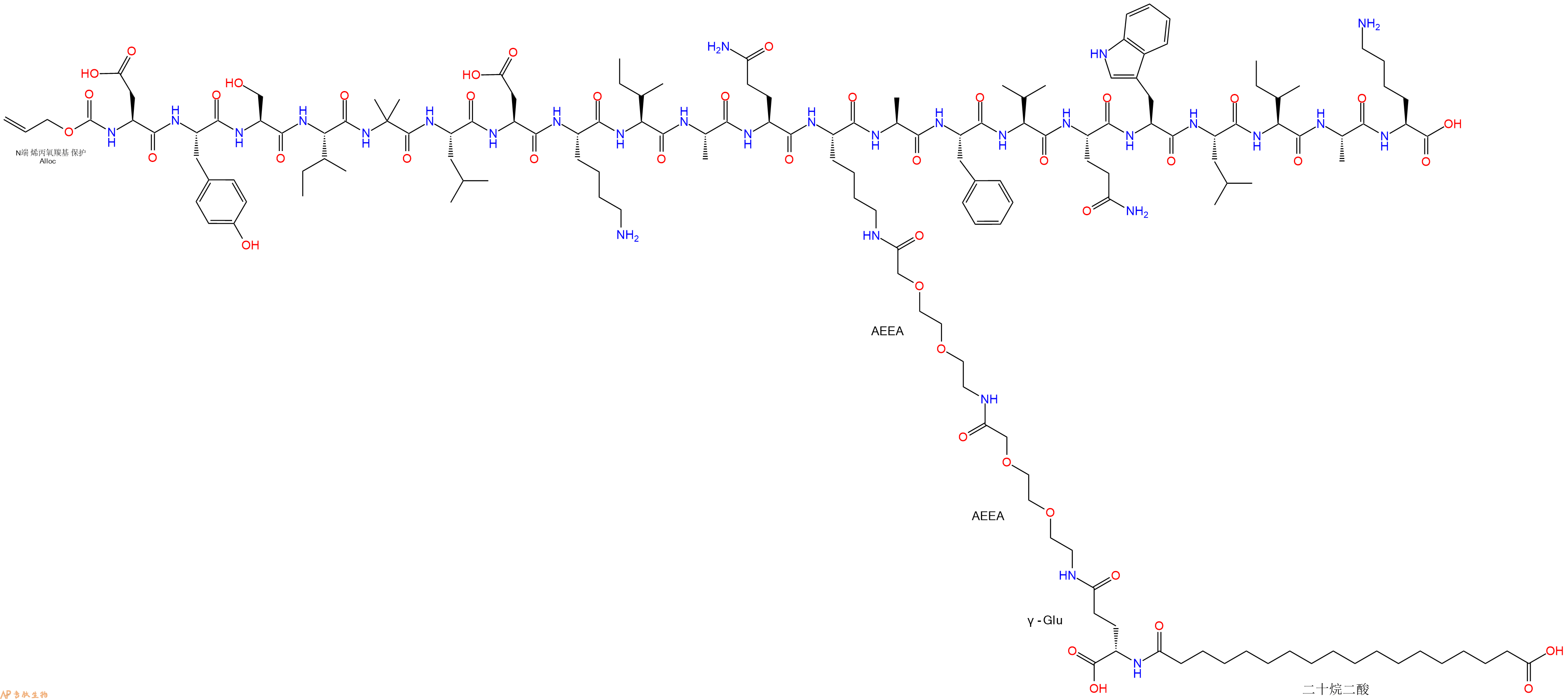 專肽生物產(chǎn)品Alloc-Asp-Tyr-Ser-Ile-Aib-Leu-Asp-Lys-Ile-Ala-Gln-Lys(替爾泊肽側(cè)鏈)-Ala-Phe-Val-Gln-Trp-Leu-Ile-Ala-Lys-OH