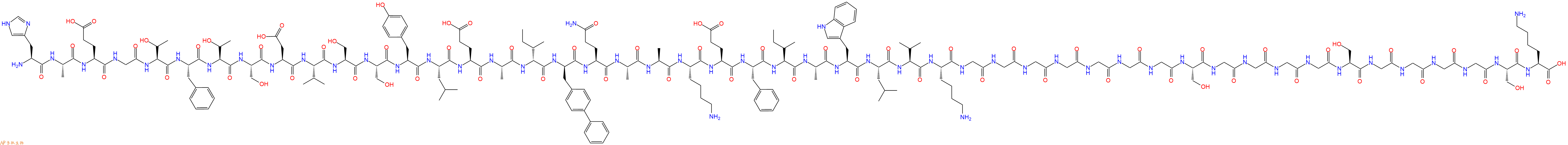 專肽生物產(chǎn)品H2N-His-Ala-Glu-Gly-Thr-Phe-Thr-Ser-Asp-Val-Ser-Ser-Tyr-Leu-Glu-Ala-DIle-DBip-Gln-Ala-Ala-Lys-Glu-Phe-Ile-Ala-Trp-Leu-Val-Lys-Gly-Gly-Gly-Gly-Gly-Gly-Gly-Ser-Gly-Gly-Gly-Gly-Ser-Gly-Gly-Gly-Gly-Ser-Lys-OH