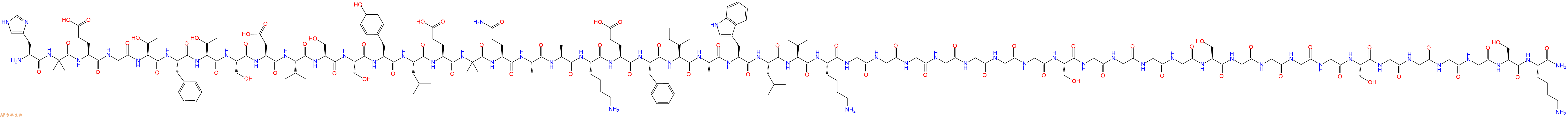 專肽生物產(chǎn)品H2N-His-Aib-Glu-Gly-Thr-Phe-Thr-Ser-Asp-Val-Ser-Ser-Tyr-Leu-Glu-Aib-Gln-Ala-Ala-Lys-Glu-Phe-Ile-Ala-Trp-Leu-Val-Lys-Gly-Gly-Gly-Gly-Gly-Gly-Gly-Ser-Gly-Gly-Gly-Gly-Ser-Gly-Gly-Gly-Gly-Ser-Gly-Gly-Gly-Gly-Ser-Lys-NH2