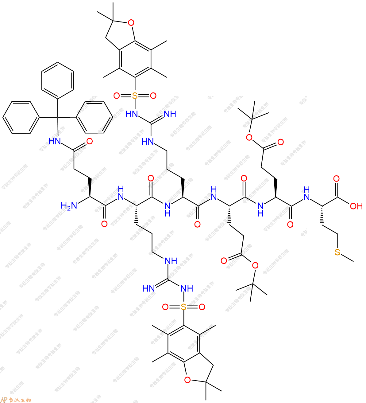 專肽生物產(chǎn)品H2N-Gln(Trt)-Arg(Pbf)-Arg(Pbf)-Glu(OtBu)-Glu(OtBu)-Met-OH