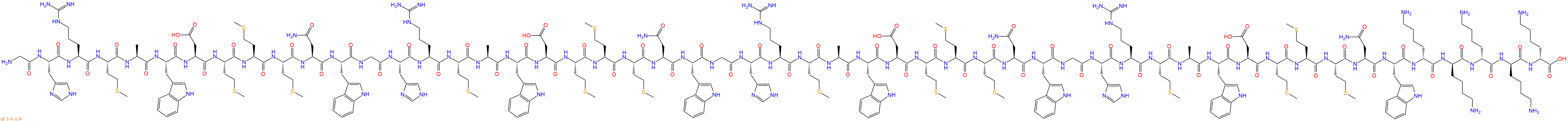 專肽生物產(chǎn)品H2N-Gly-His-Arg-Met-Ala-Trp-Asp-Met-Met-Met-Asn-Trp-Gly-His-Arg-Met-Ala-Trp-Asp-Met-Met-Met-Asn-Trp-Gly-His-Arg-Met-Ala-Trp-Asp-Met-Met-Met-Asn-Trp-Gly-His-Arg-Met-Ala-Trp-Asp-Met-Met-Met-Asn-Trp-DLys-DLys-DLys-DLys-DLys-OH