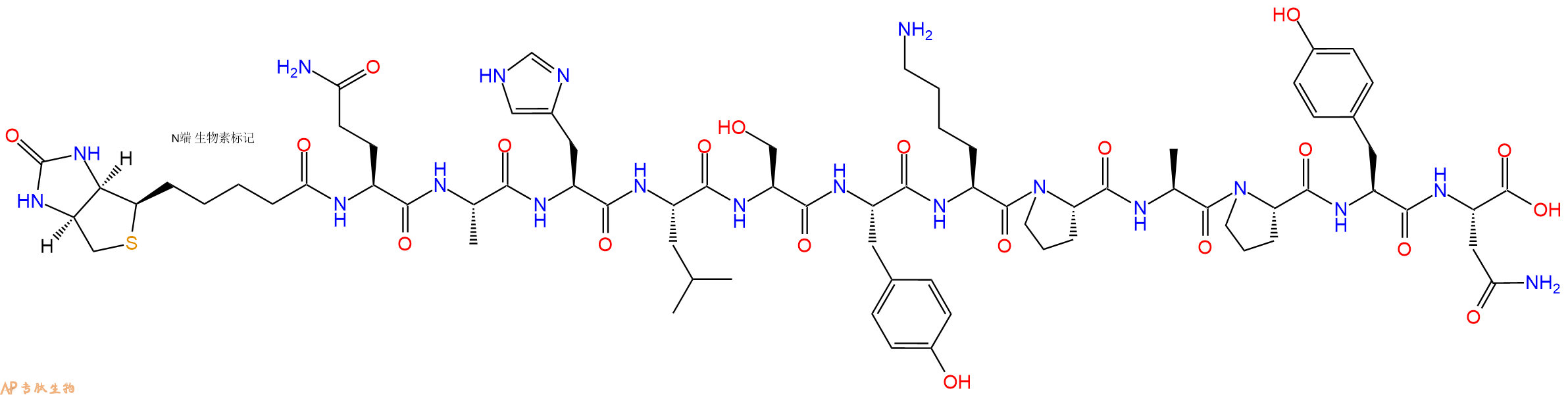 專肽生物產(chǎn)品Biotinyl-Gln-Ala-His-Leu-Ser-Tyr-Lys-Pro-Ala-Pro-Tyr-Asn-OH