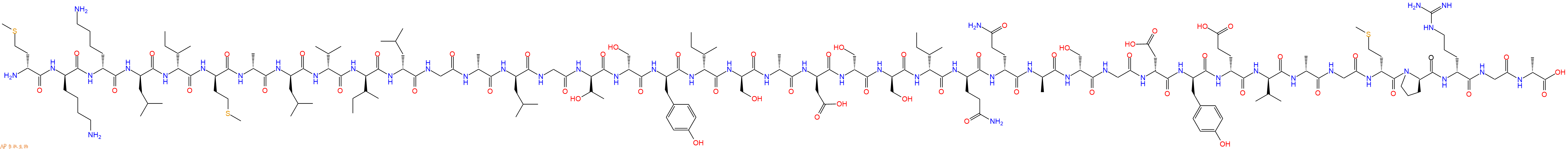 專肽生物產(chǎn)品H2N-DMet-DLys-DLys-DLeu-DIle-DMet-DAla-DLeu-DVal-DIle-DLeu-Gly-DAla-DLeu-Gly-DThr-DSer-DTyr-DIle-DSer-DAla-DAsp-DSer-DSer-DIle-DGln-DGln-DAla-DSer-Gly-DAsp-DTyr-DGlu-DVal-DAla-Gly-DMet-DPro-DArg-Gly-DAla-OH