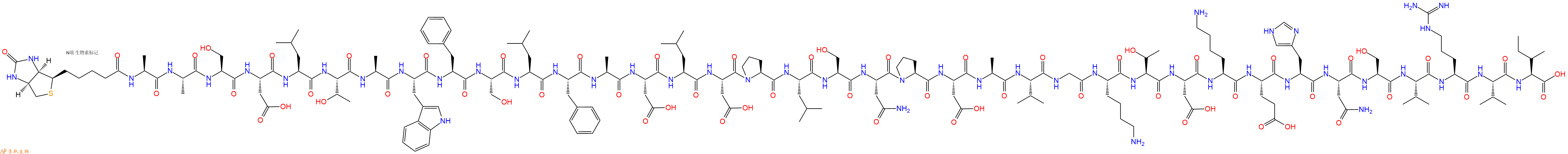 專肽生物產(chǎn)品Biotinyl-Ala-Ala-Ser-Asp-Leu-Thr-Ala-Trp-Phe-Ser-Leu-Phe-Ala-Asp-Leu-Asp-Pro-Leu-Ser-Asn-Pro-Asp-Ala-Val-Gly-Lys-Thr-Asp-Lys-Glu-His-Asn-Ser-Val-Arg-Val-Ile-OH