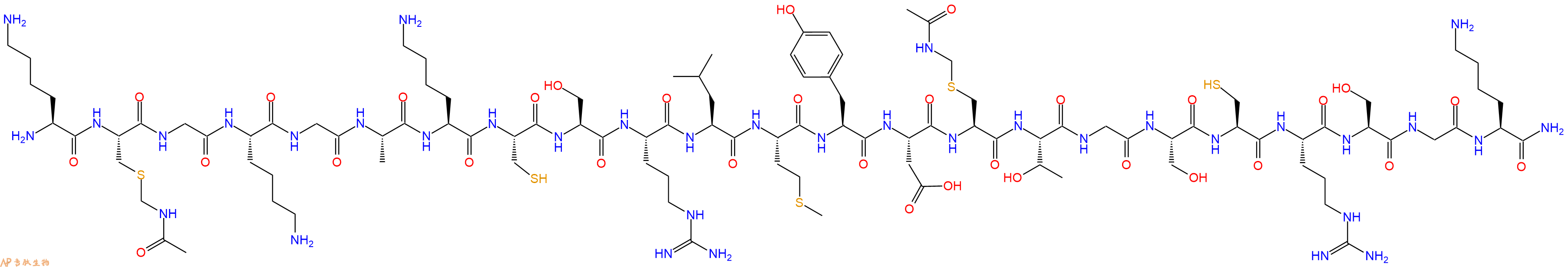 專肽生物產(chǎn)品H2N-Lys-Cys(Acm)-Gly-Lys-Gly-Ala-Lys-Cys-Ser-Arg-Leu-Met-Tyr-Asp-Cys(Acm)-Thr-Gly-Ser-Cys-Arg-Ser-Gly-Lys-NH2