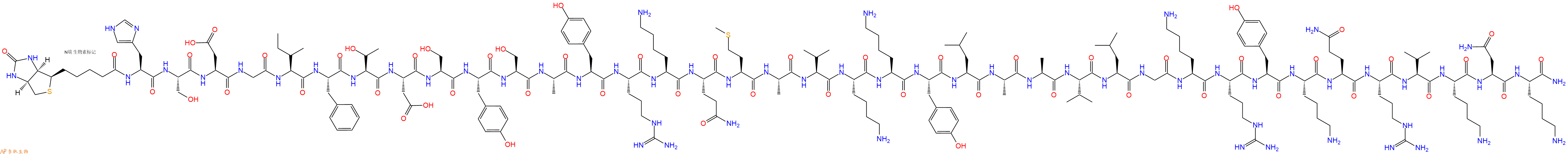 專肽生物產(chǎn)品Biotinyl-His-Ser-Asp-Gly-Ile-Phe-Thr-Asp-Ser-Tyr-Ser-Ala-Tyr-Arg-Lys-Gln-Met-Ala-Val-Lys-Lys-Tyr-Leu-Ala-Ala-Val-Leu-Gly-Lys-Arg-Tyr-Lys-Gln-Arg-Val-Lys-Asn-Lys-NH2