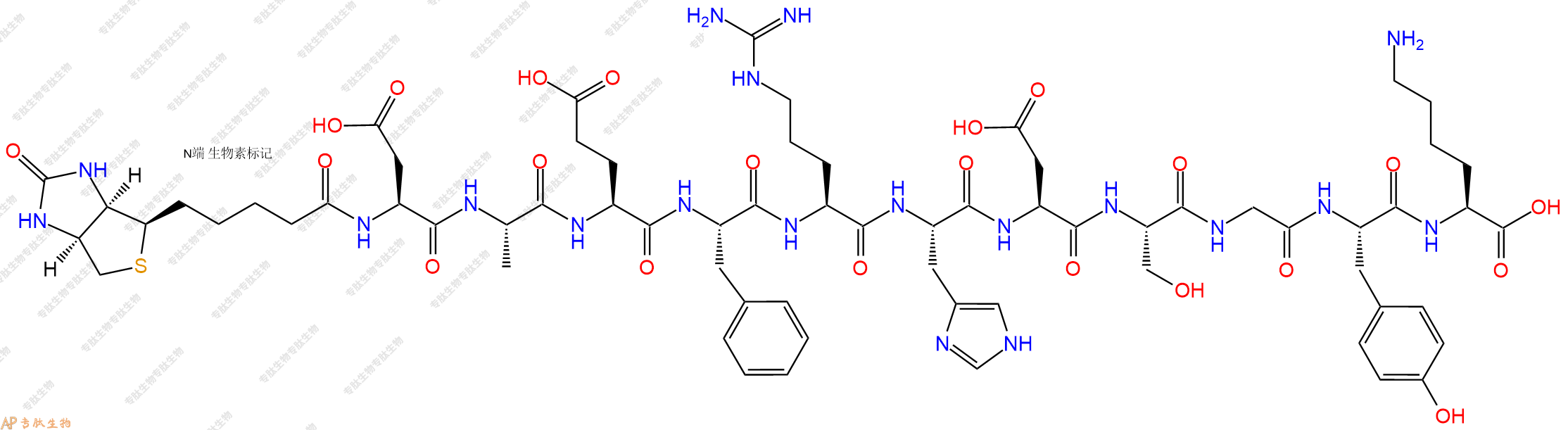 專肽生物產(chǎn)品Biotinyl-Asp-Ala-Glu-Phe-Arg-His-Asp-Ser-Gly-Tyr-Lys-OH