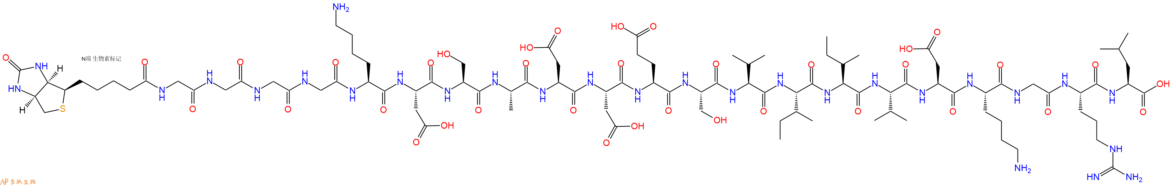 專肽生物產(chǎn)品Biotinyl-Gly-Gly-Gly-Gly-Lys-Asp-Ser-Ala-Asp-Asp-Glu-Ser-Val-Ile-Ile-Val-Asp-Lys-Gly-Arg-Leu-OH