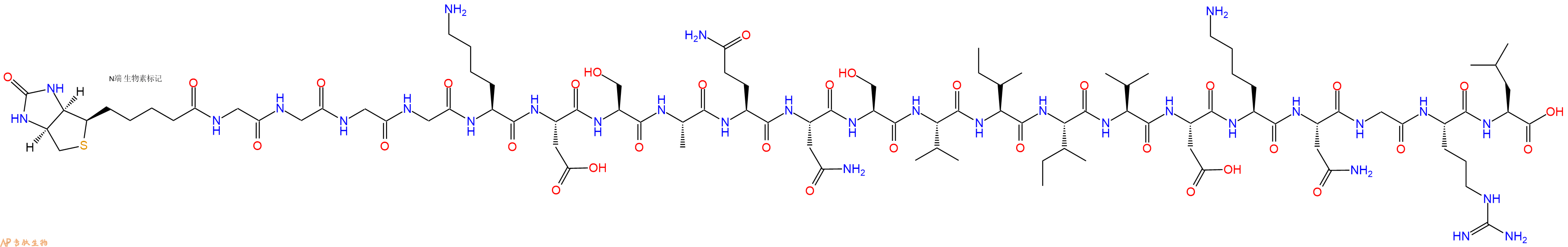 專肽生物產(chǎn)品Biotinyl-Gly-Gly-Gly-Gly-Lys-Asp-Ser-Ala-Gln-Asn-Ser-Val-Ile-Ile-Val-Asp-Lys-Asn-Gly-Arg-Leu-OH