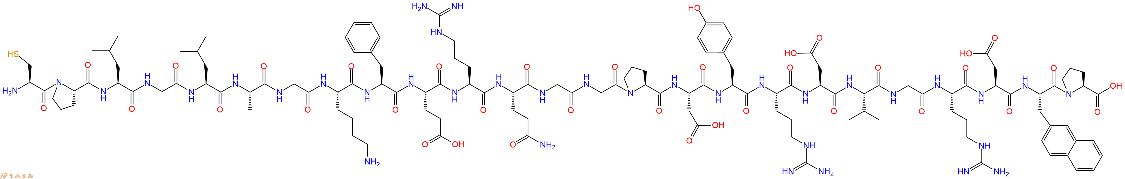 專肽生物產(chǎn)品H2N-Cys-Pro-Leu-Gly-Leu-Ala-Gly-Lys-Phe-Glu-Arg-Gln-Gly-Gly-Pro-Asp-Tyr-Arg-Asp-Val-Gly-Arg-Asp-2Nal-Pro-OH