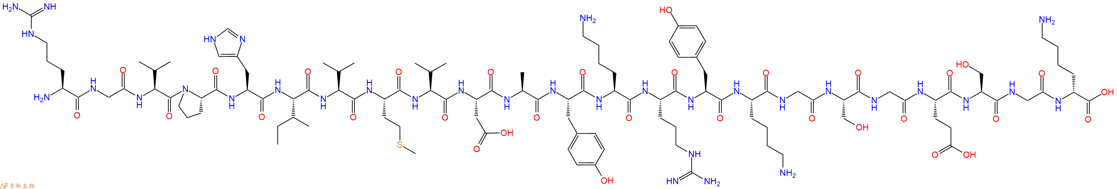 專肽生物產(chǎn)品H2N-Arg-Gly-Val-Pro-His-Ile-Val-Met-Val-Asp-Ala-Tyr-Lys-Arg-Tyr-Lys-Gly-Ser-Gly-Glu-Ser-Gly-DLys-OH