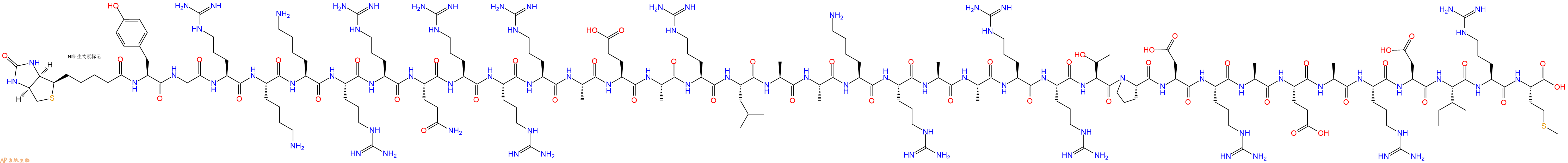 專肽生物產品Biotinyl-Tyr-Gly-Arg-Lys-Lys-Arg-Arg-Gln-Arg-Arg-Arg-Ala-Glu-Ala-Arg-Leu-Ala-Ala-Lys-Arg-Ala-Ala-Arg-Arg-Thr-Pro-Asp-Arg-Ala-Glu-Ala-Arg-Asp-Ile-Arg-Met-OH