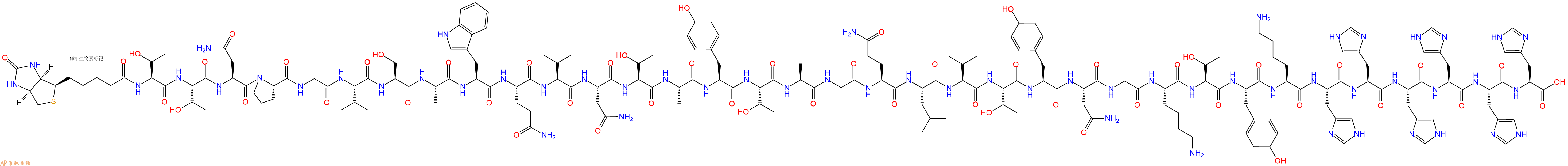 專肽生物產(chǎn)品Biotinyl-Thr-Thr-Asn-Pro-Gly-Val-Ser-Ala-Trp-Gln-Val-Asn-Thr-Ala-Tyr-Thr-Ala-Gly-Gln-Leu-Val-Thr-Tyr-Asn-Gly-Lys-Thr-Tyr-Lys-His-His-His-His-His-His-OH