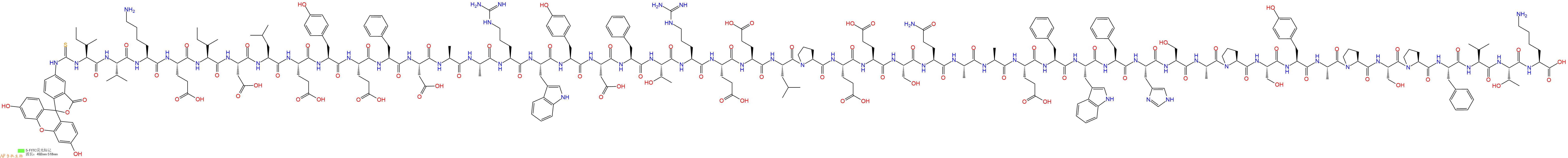 專肽生物產(chǎn)品5FITC-Ile-Val-Lys-Glu-Ile-Asp-Leu-Glu-Tyr-Glu-Phe-Asp-Ala-Ala-Arg-Trp-Tyr-Asp-Phe-Thr-Arg-Glu-Glu-Leu-Pro-Glu-Glu-Ser-Gln-Ala-Ala-Glu-Phe-Trp-Phe-His-Ser-Ala-Pro-Ser-Tyr-Ala-Pro-Ser-Pro-Phe-Val-Thr-Lys-OH