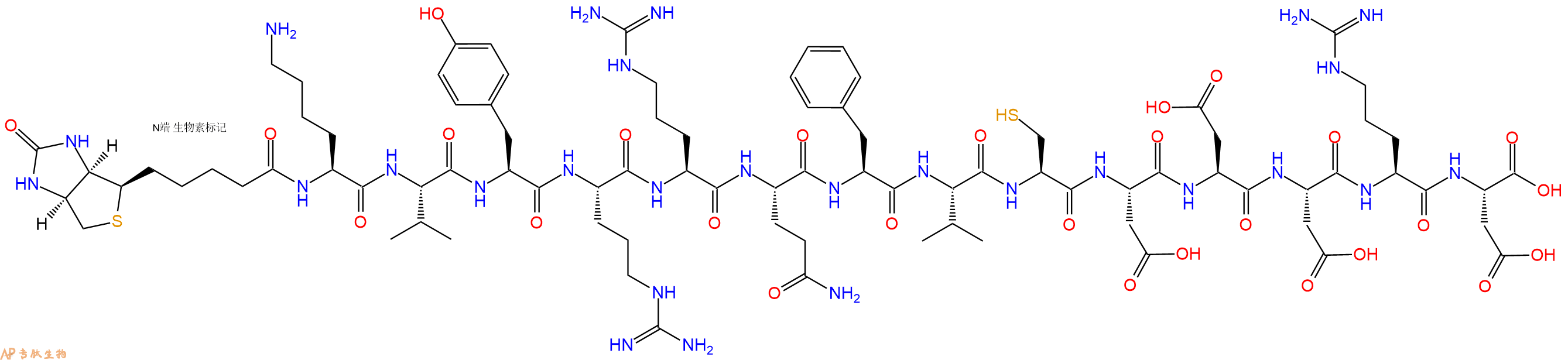 專肽生物產(chǎn)品Biotinyl-Lys-Val-Tyr-Arg-Arg-Gln-Phe-Val-Cys-Asp-Asp-Asp-Arg-Asp-OH