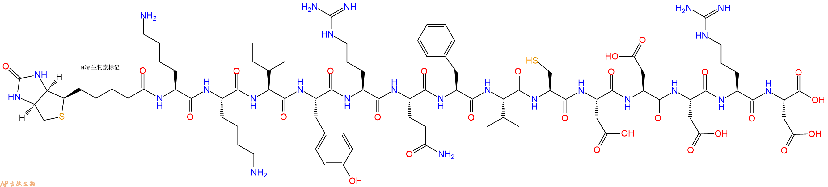 專肽生物產(chǎn)品Biotinyl-Lys-Lys-Ile-Tyr-Arg-Gln-Phe-Val-Cys-Asp-Asp-Asp-Arg-Asp-OH