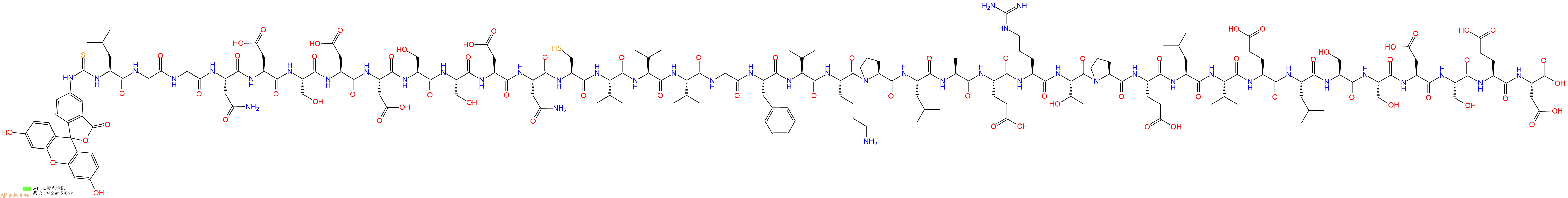 專肽生物產(chǎn)品5FITC-Leu-Gly-Gly-Asn-Asp-Ser-Asp-Asp-Ser-Ser-Asp-Asn-Cys-Val-Ile-Val-Gly-Phe-Val-Lys-Pro-Leu-Ala-Glu-Arg-Thr-Pro-Glu-Leu-Val-Glu-Leu-Ser-Ser-Asp-Ser-Glu-Asp-OH