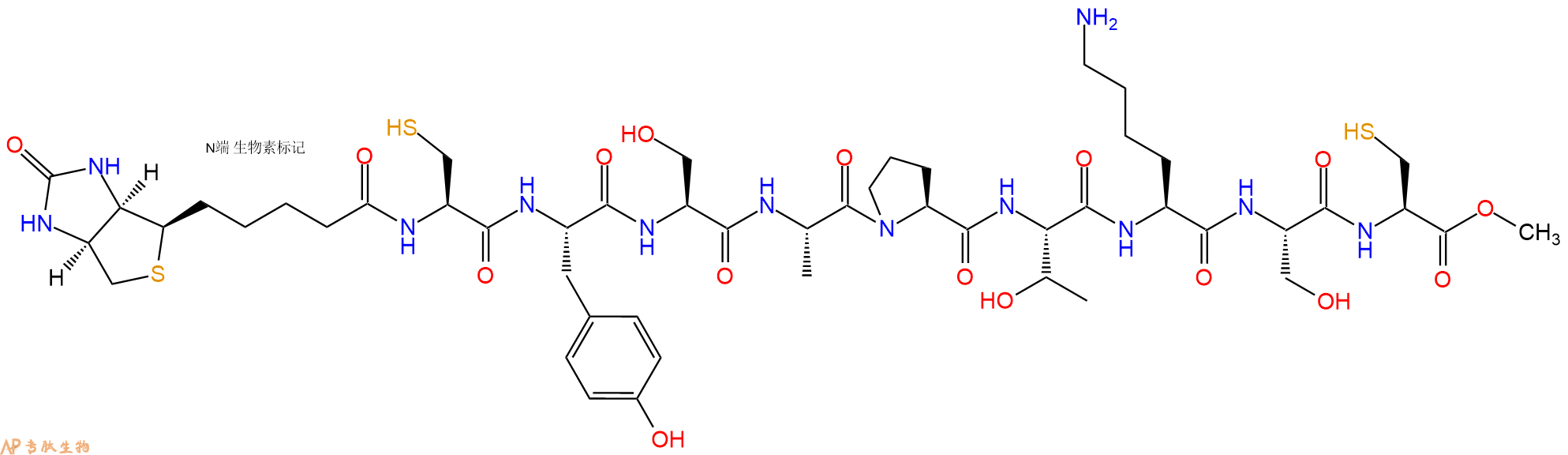 專肽生物產(chǎn)品Biotinyl-Cys-Tyr-Ser-Ala-Pro-Thr-Lys-Ser-Cys-OMe