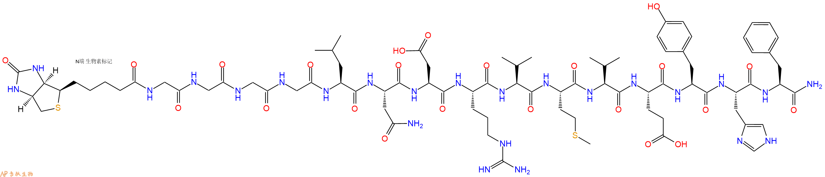 專肽生物產(chǎn)品Biotinyl-Gly-Gly-Gly-Gly-Leu-Asn-Asp-Arg-Val-Met-Val-Glu-Tyr-His-Phe-NH2